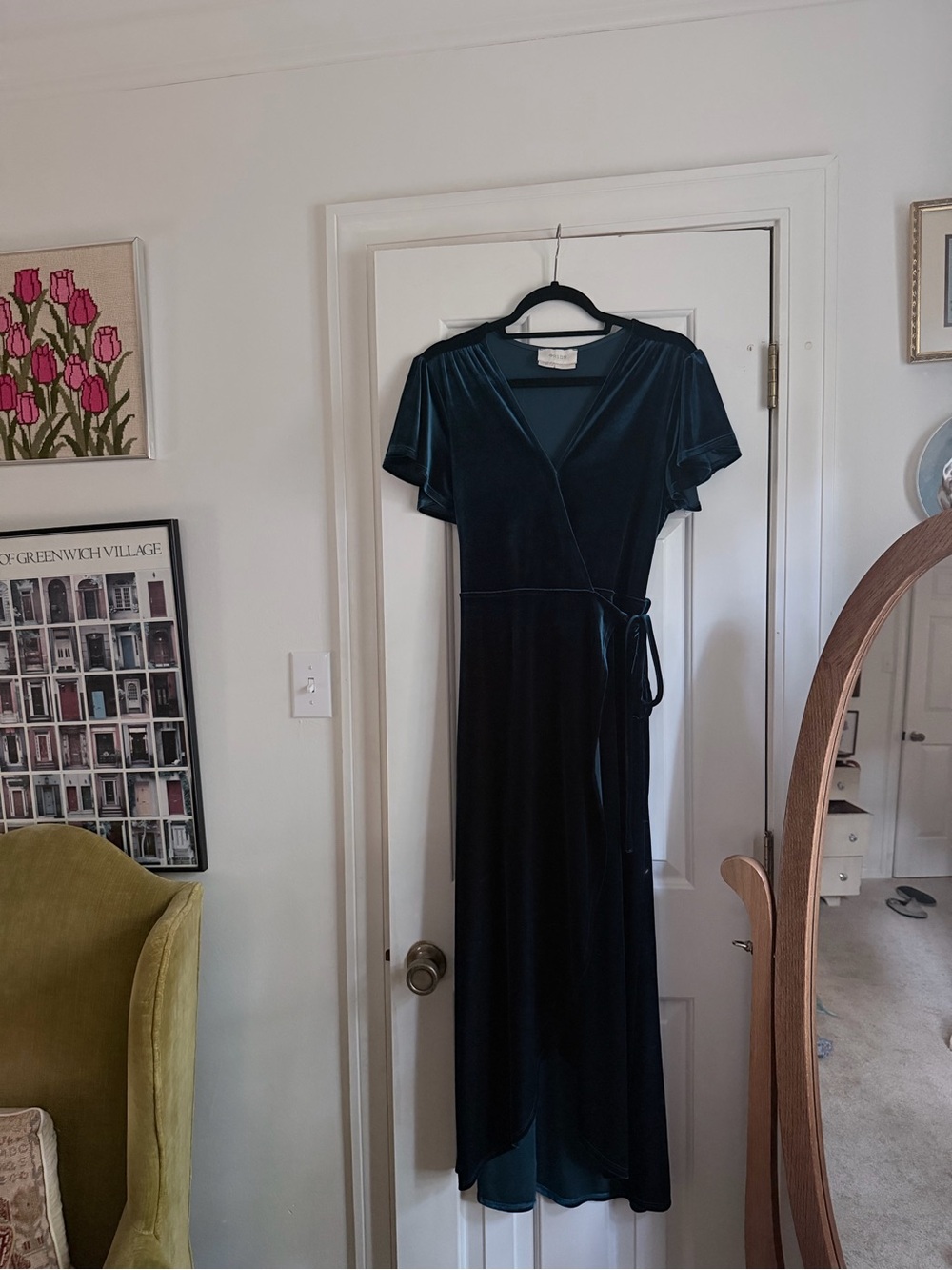 BHLDN Velvet Wrap Midi Dress in Deep Teal